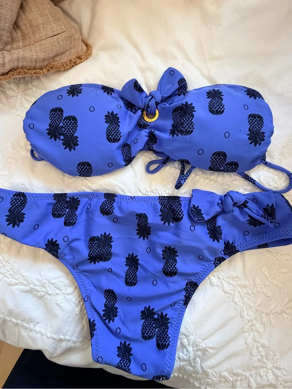 Salinas Blue Pineapple Bandeau Bikini Set Size 42/L NWT